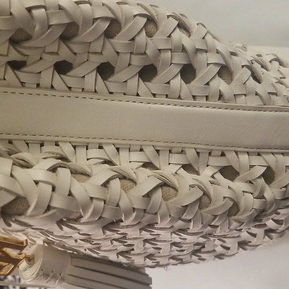 Women's Lauren Ralph Lauren Woven Leather Handbag; Cream Color 12x14 - Picture 7 of 16
